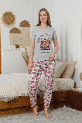 Baskılı Pijama Takımı Gri