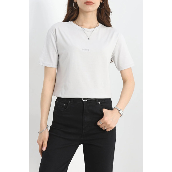 Baskılı Bisiklet Yaka Lüks Penye Tişört Dumangri