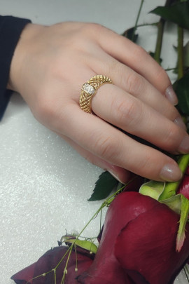 Gold file model taşlı çelik yüzük
