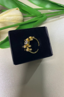 Desenli taşlı ayarlanabilir gold çelik yüzük
