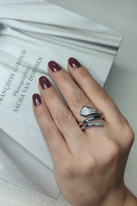 Yılan model silver taşlı ayarlanabilir çelik yüzük