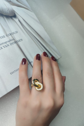 Burgu model taşlı gold ayarlanabilir çelik yüzük
