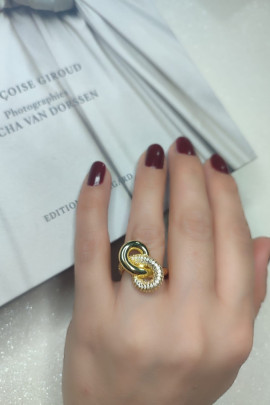 Burgu model taşlı gold ayarlanabilir çelik yüzük
