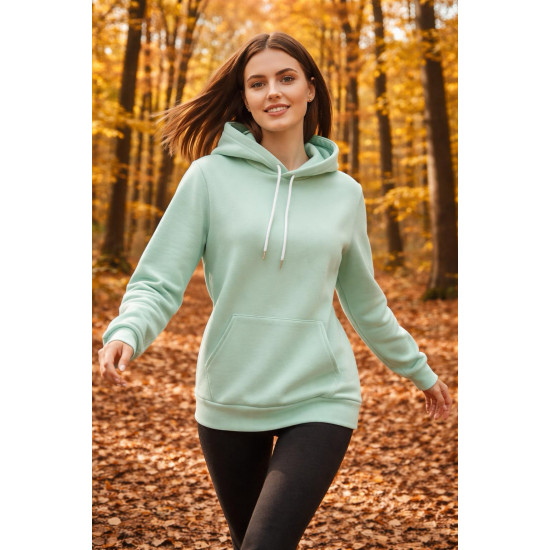 Üç İplik Şardonlu Hoodie / Sweatshirt Su yeşili