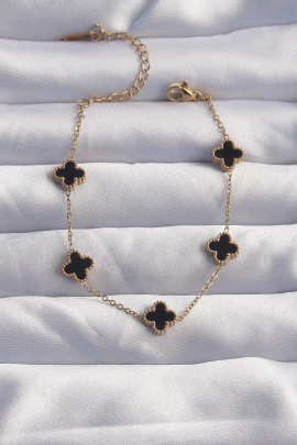 Baby Yonca Bileklik | Siyah Mineli – 316L Çelik Gold