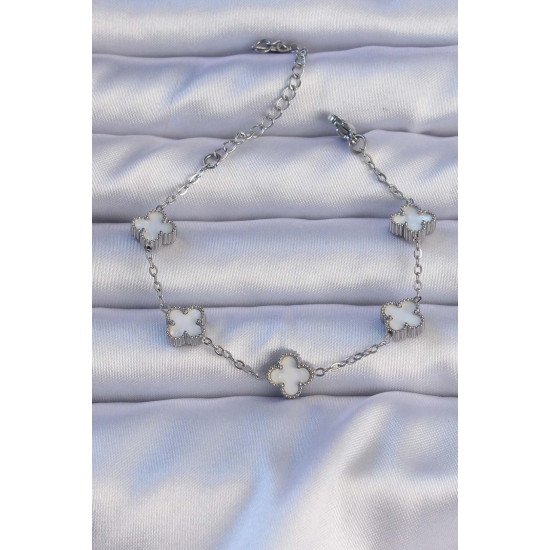 Baby Yonca Bileklik | Sedef Detaylı – 316L Çelik Silver
