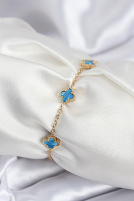 Baby Yonca Bileklik | Buz Mavisi Detaylı – 316L Çelik Gold