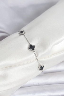 Baby Yonca Bileklik | Siyah Detaylı – 316L Çelik Silver
