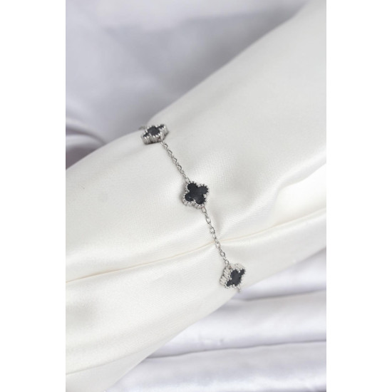 Baby Yonca Bileklik | Siyah Detaylı – 316L Çelik Silver