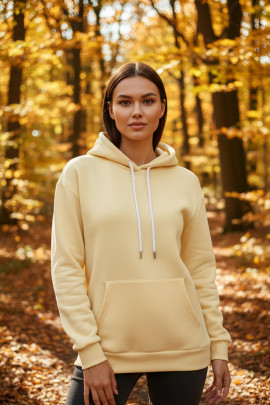 Üç İplik Şardonlu Hoodie / Sweatshirt Sarı