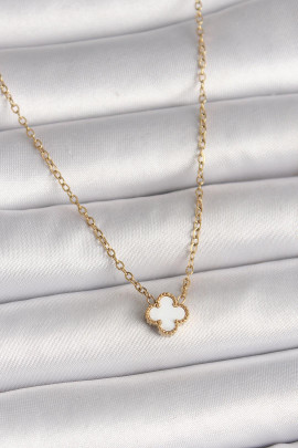Minimal Yonca Kolye | Beyaz Detaylı – 316L Çelik Gold