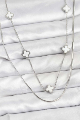İtalyan Zincirli Yonca Kolye | 316L Çelik Silver