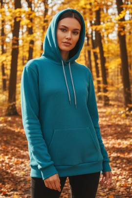 Üç İplik Şardonlu hoodie Sweatshirt  Turkuaz