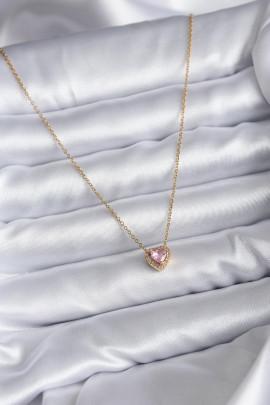 Charm Kolye | Pembe Zirkon Taşlı – 316L Çelik Gold