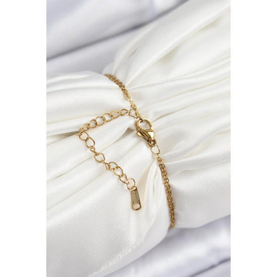 Sanatsal Portre Papatya Bileklik | Turkuaz Mineli & İnci Detaylı – 316L Çelik Gold