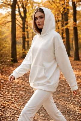 Üç İplik Şardonlu Hoodie Sweatshirt  Beyaz
