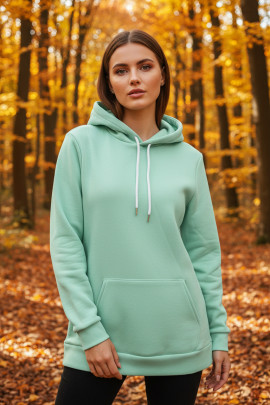 Üç İplik Şardonlu Hoodie / Sweatshirt Su yeşili