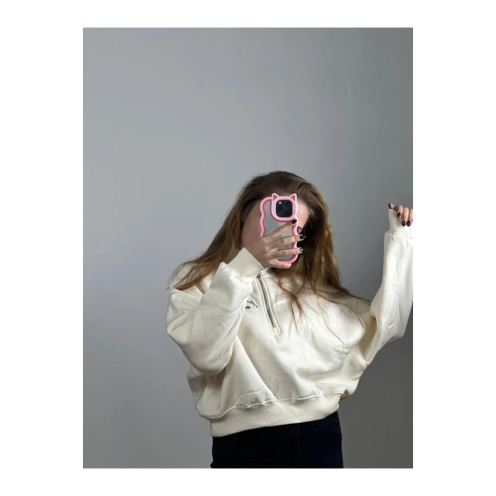 Dik Yaka Fermuarlı Crop Sweat