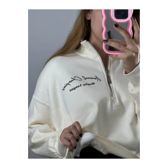 Dik Yaka Fermuarlı Crop Sweat