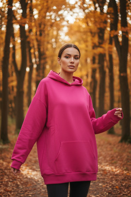 Üç İplik Şardonlu Hoodie  Sweatshirt Şeker Pembe