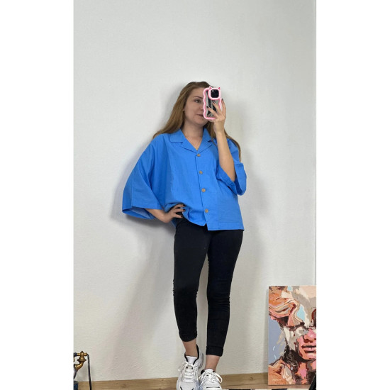 Yarasa Kol Gömlek Saks Mavisi